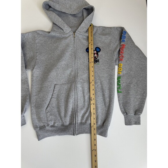 Vtg Disney Epcot One Mouse One World Grey Zip Up Hoodie Sweatshirt Size Small - Picture 6 of 8